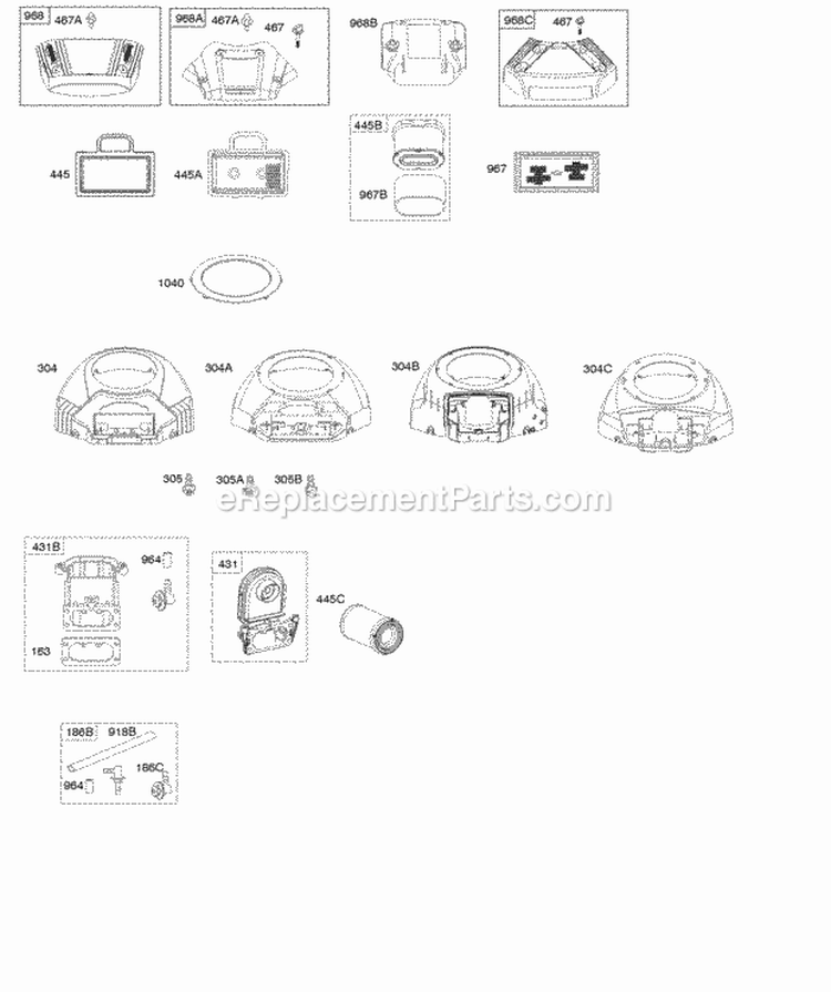 Air Cleaner Blower Housing Diagram and Parts List for  Briggs and Stratton Engine